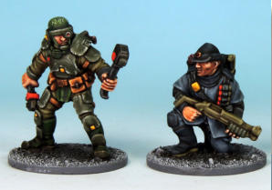 The finished Stargrave figures, Terrain Expert and Engineer.